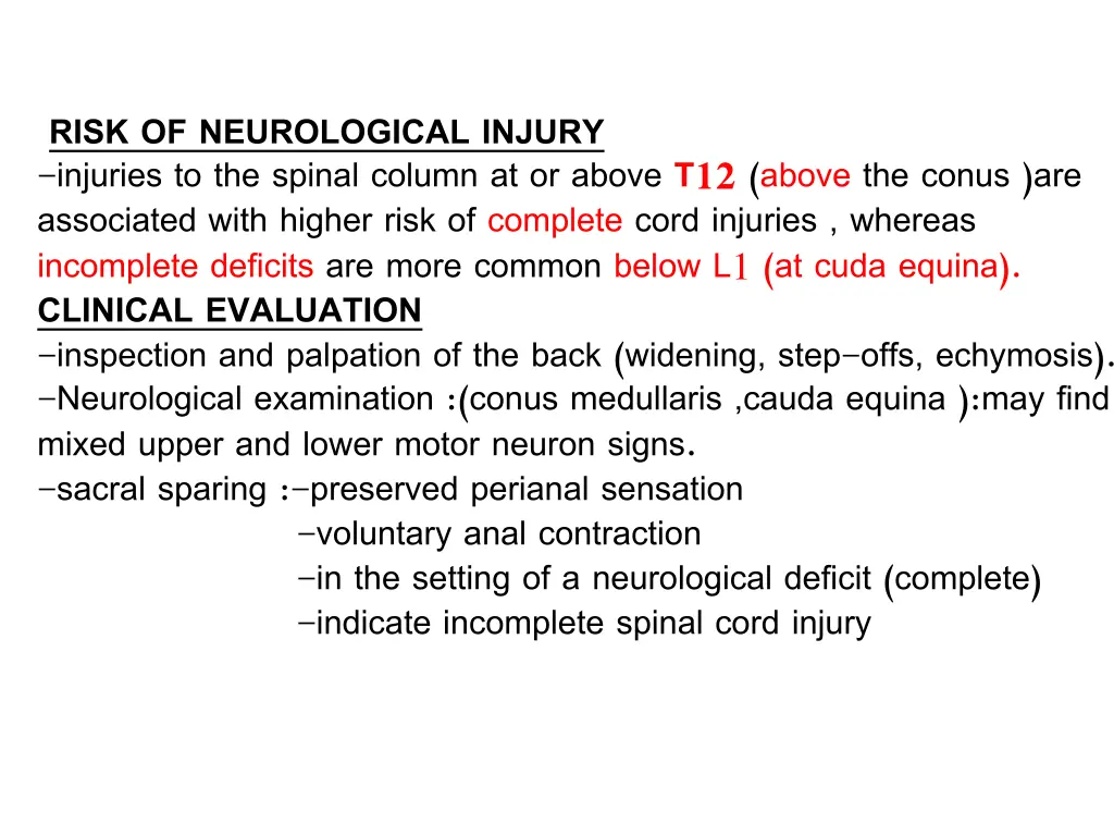 risk of neurological injury injuries