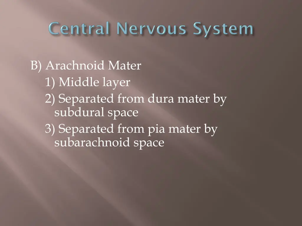 b arachnoid mater 1 middle layer 2 separated from