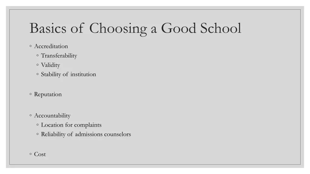 basics of choosing a good school