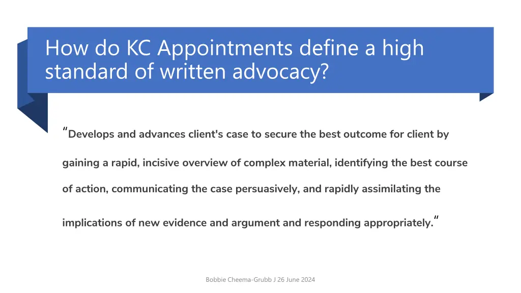 how do kc appointments define a high standard