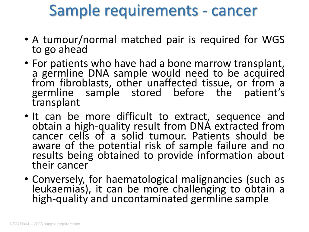 sample requirements cancer