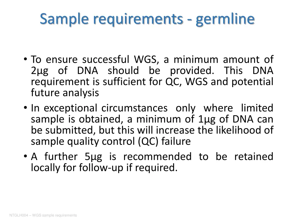 sample requirements germline 2