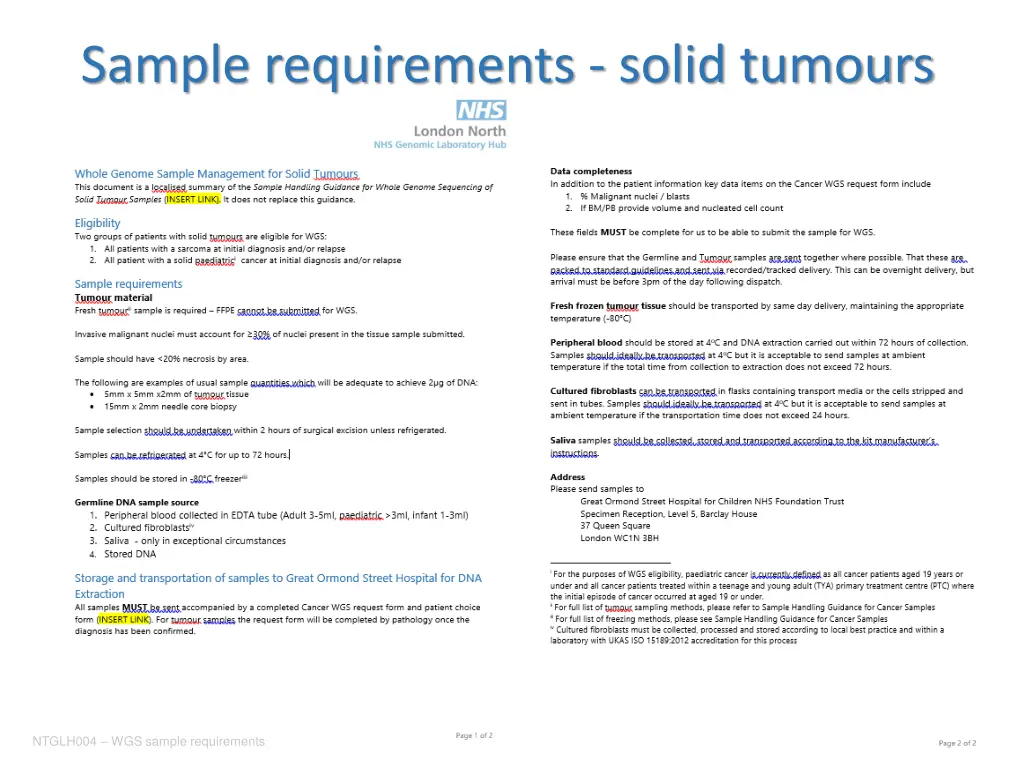 sample requirements solid tumours