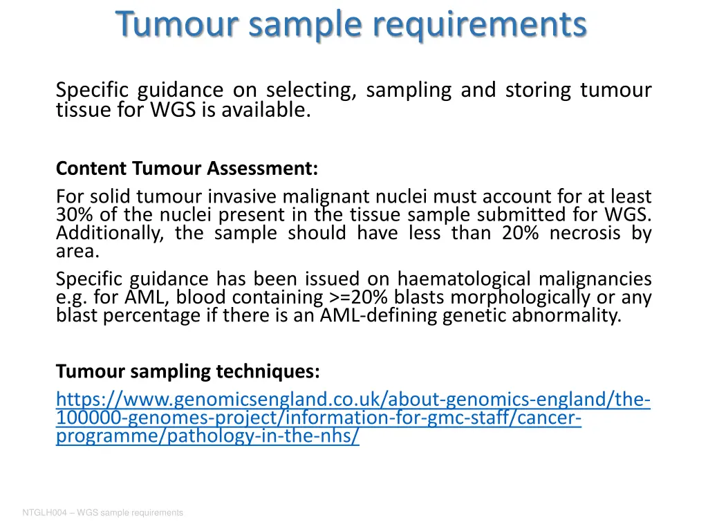 tumour sample requirements