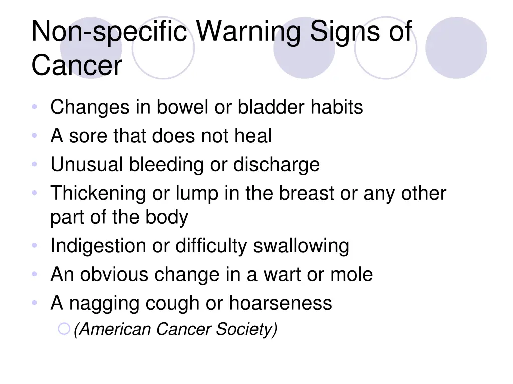 non specific warning signs of cancer