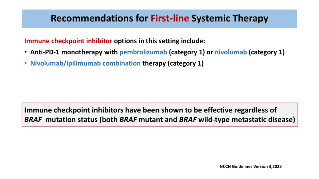 recommendations for first line systemic therapy 1