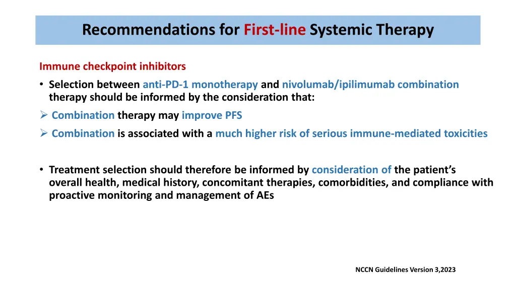 recommendations for first line systemic therapy 2