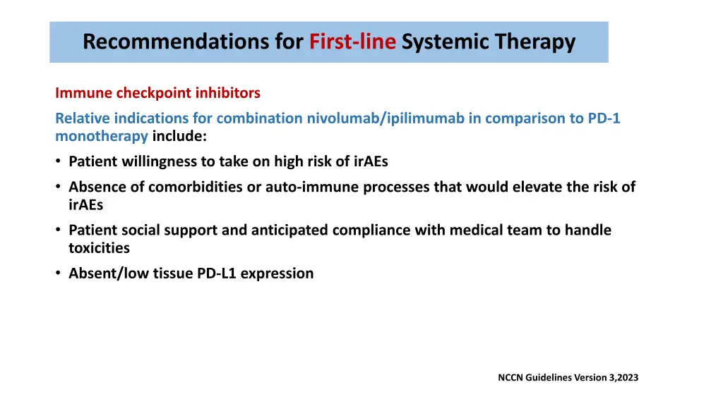 recommendations for first line systemic therapy 3