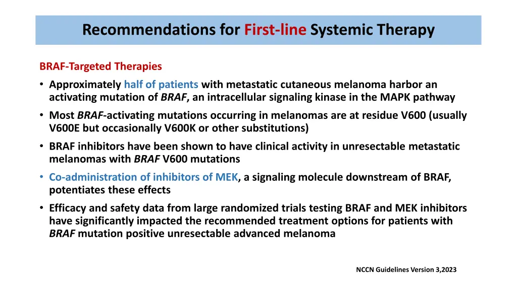 recommendations for first line systemic therapy 4