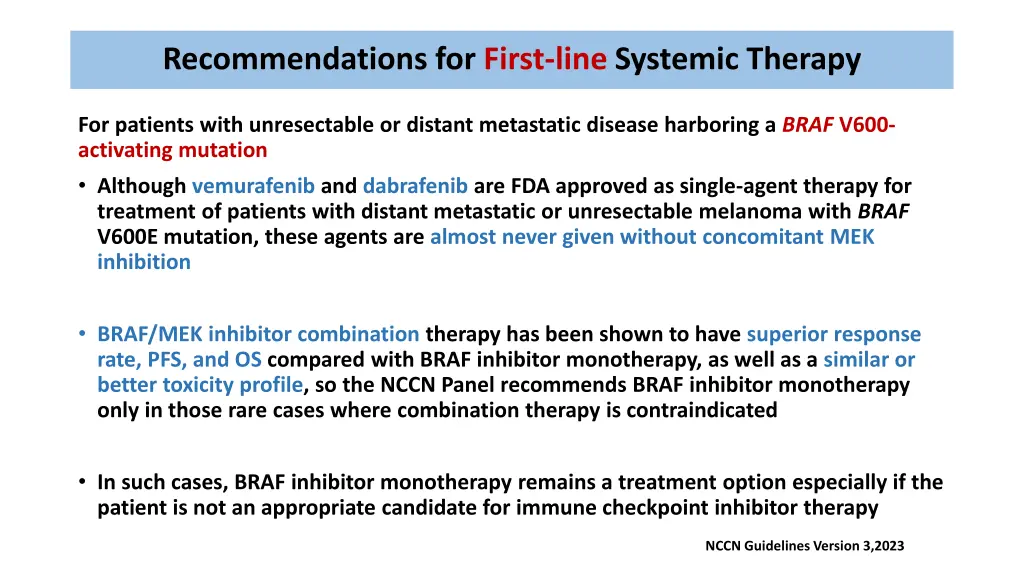 recommendations for first line systemic therapy 7