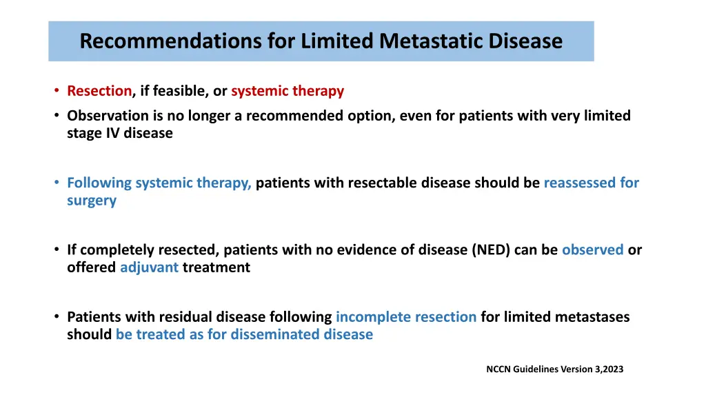 recommendations for limited metastatic disease