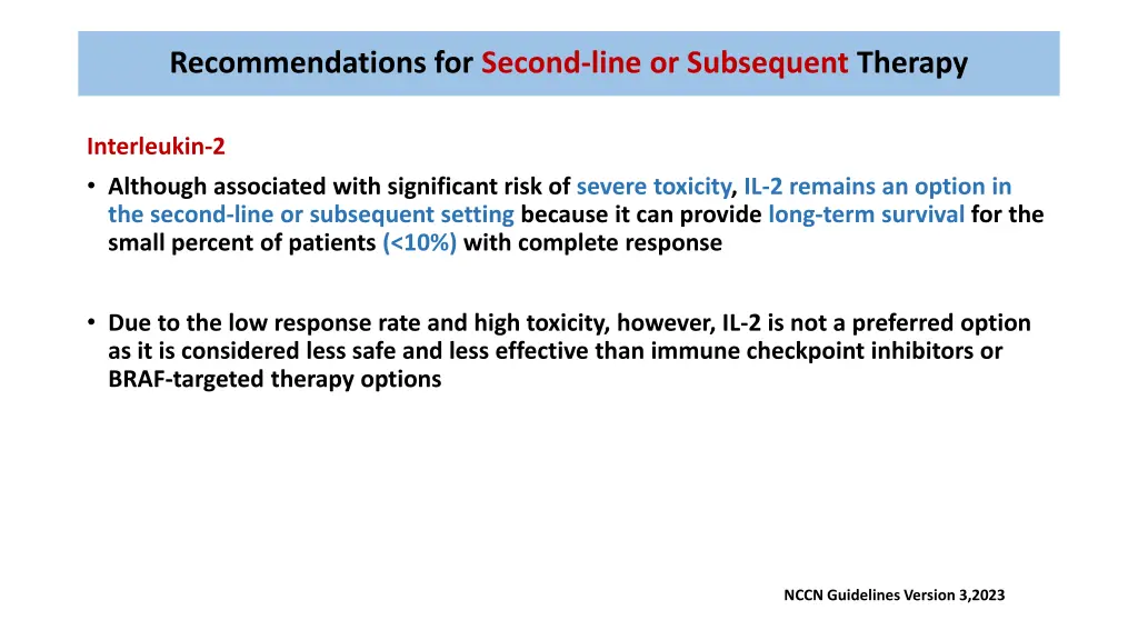 recommendations for second line or subsequent 1