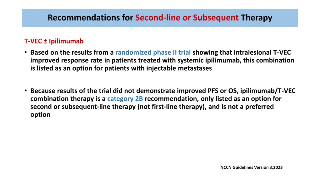 recommendations for second line or subsequent 3