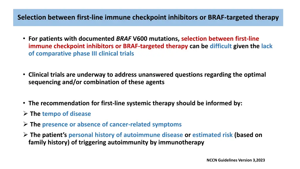 selection between first line immune checkpoint