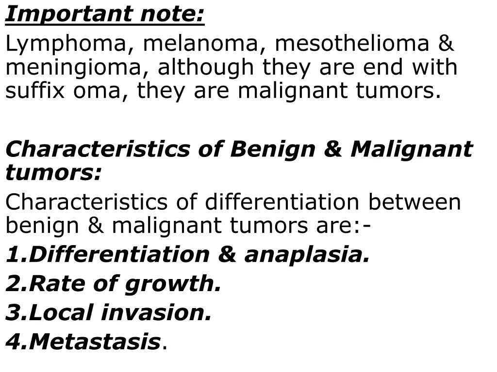 important note lymphoma melanoma mesothelioma