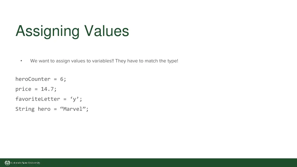 assigning values