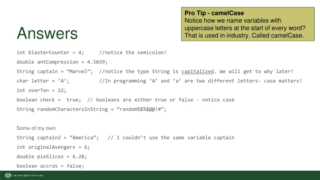 pro tip camelcase notice how we name variables