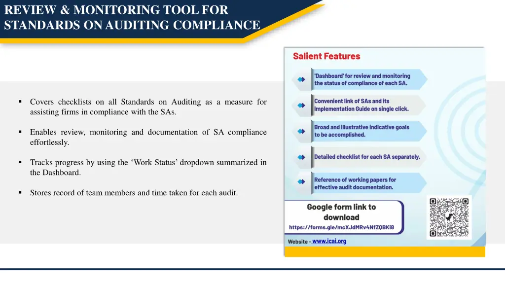 review monitoring tool for standards on auditing