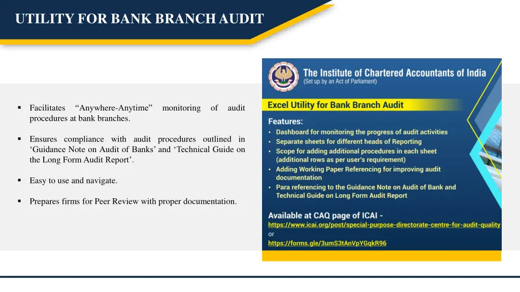 utility for bank branch audit