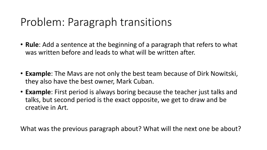 problem paragraph transitions