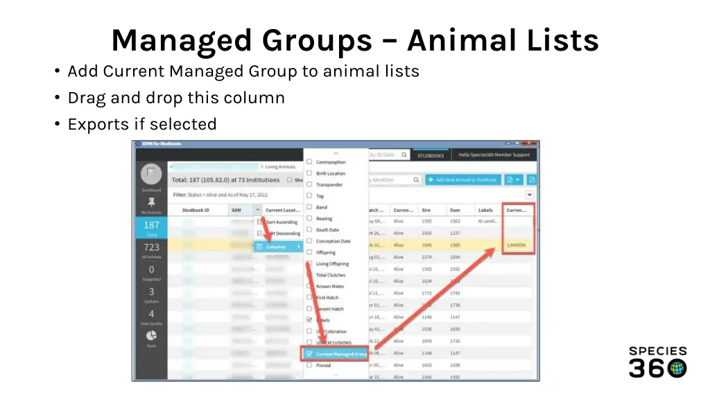 managed groups animal lists add current managed