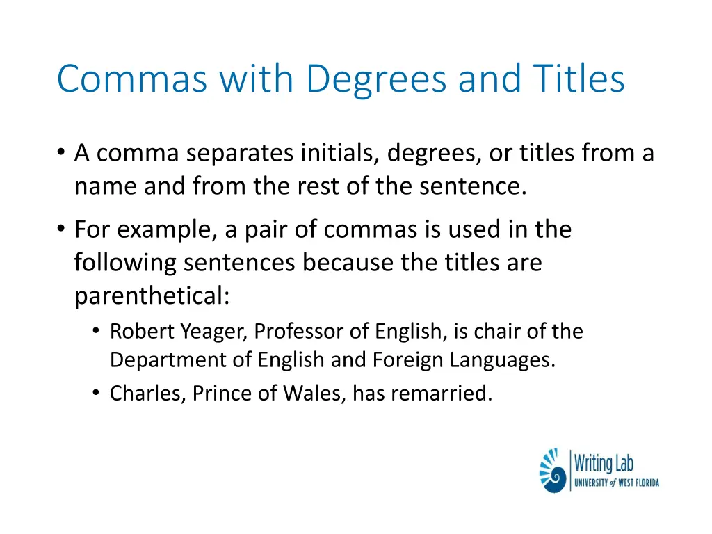 commas with degrees and titles