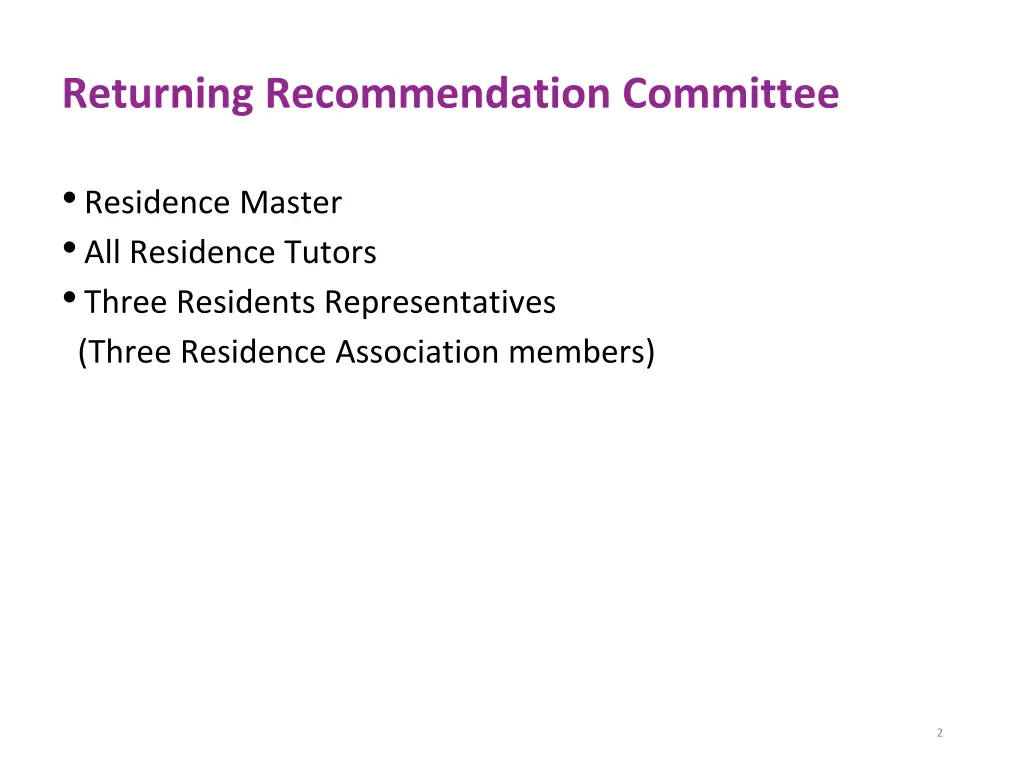 returning recommendation committee