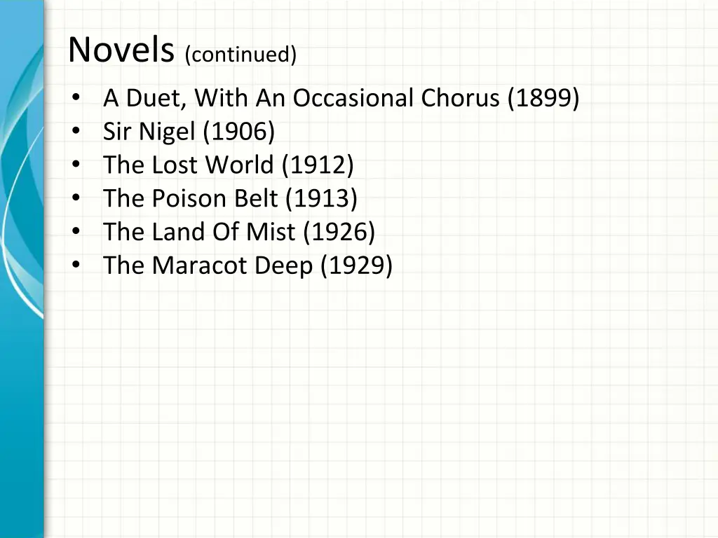 novels continued a duet with an occasional chorus