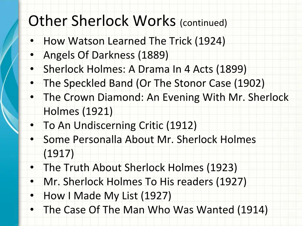 other sherlock works continued how watson learned