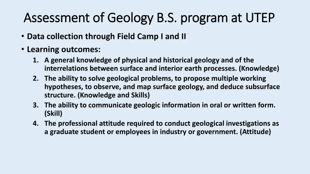 assessment of geology b s program at utep