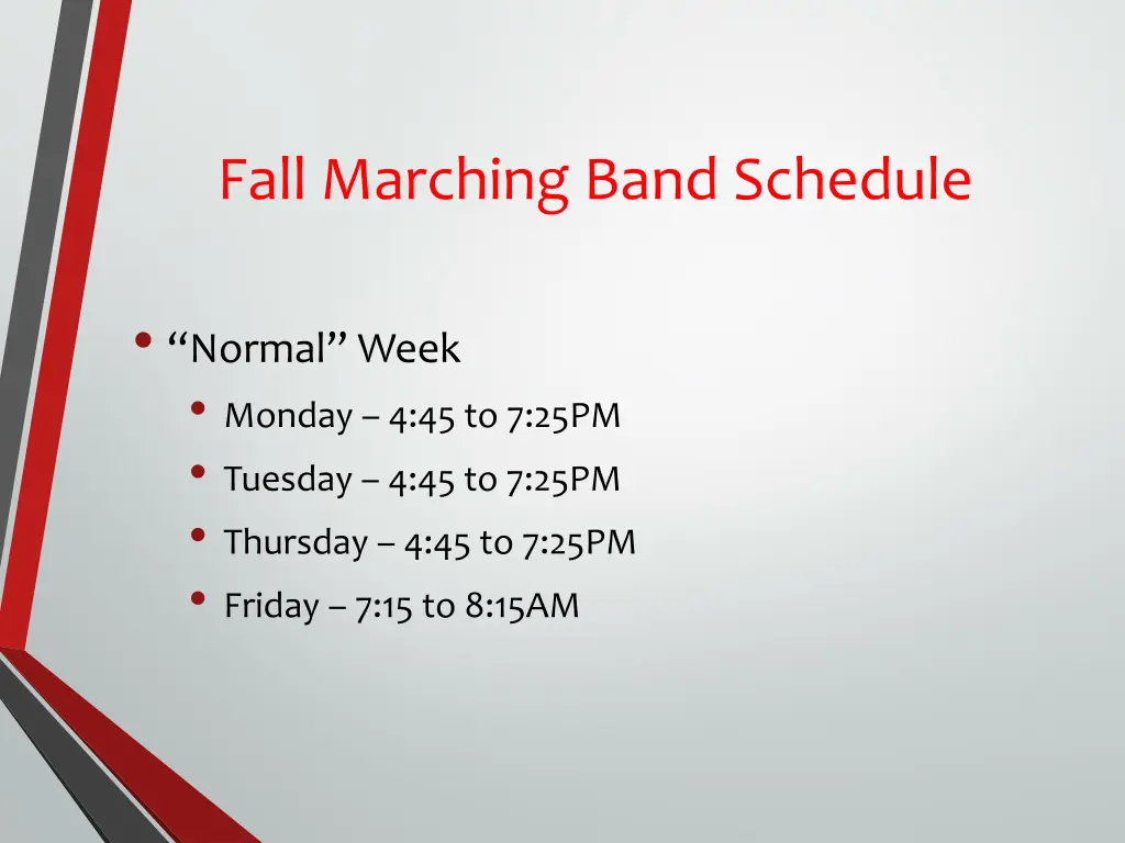 fall marching band schedule