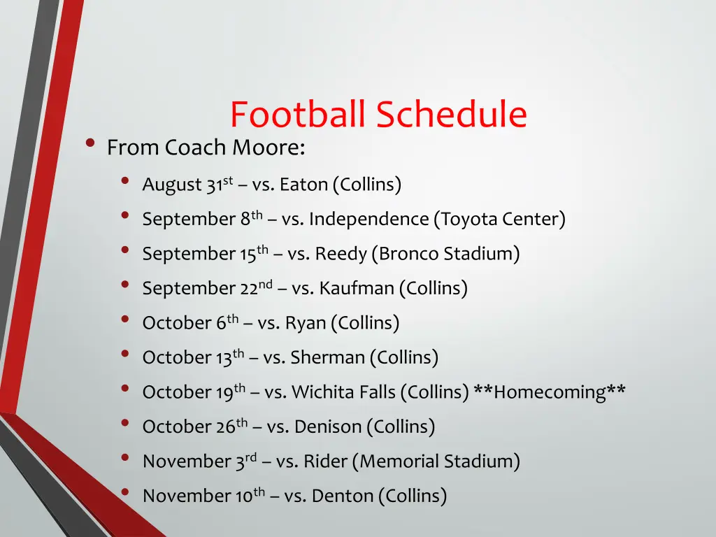 football schedule from coach moore august