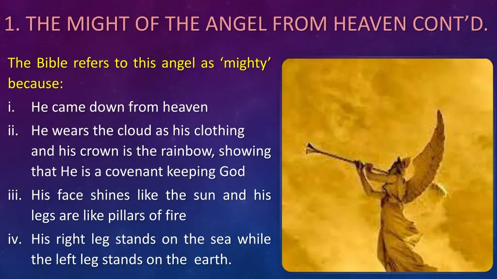 1 the might of the angel from heaven cont d