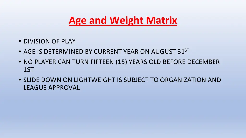 age and weight matrix