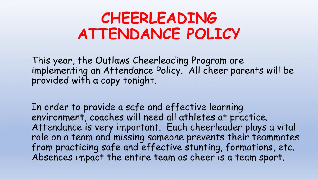 cheerleading attendance policy