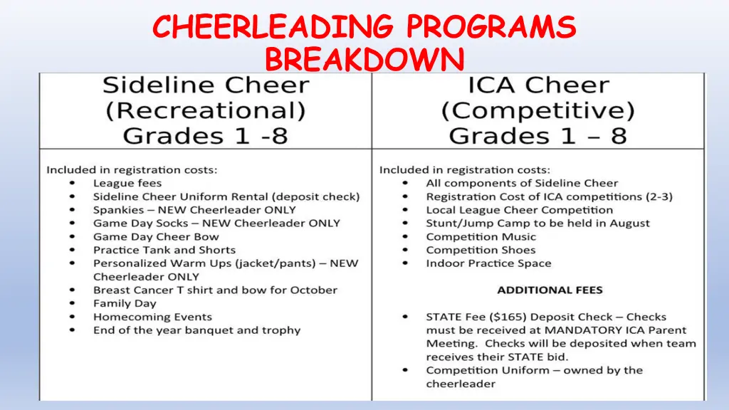 cheerleading programs breakdown