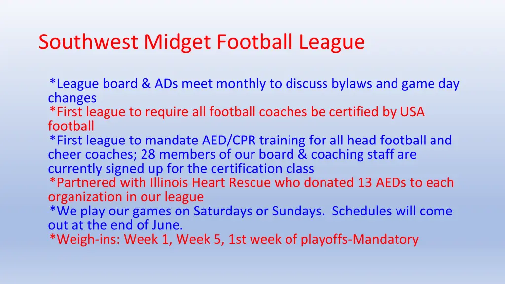 southwest midget football league