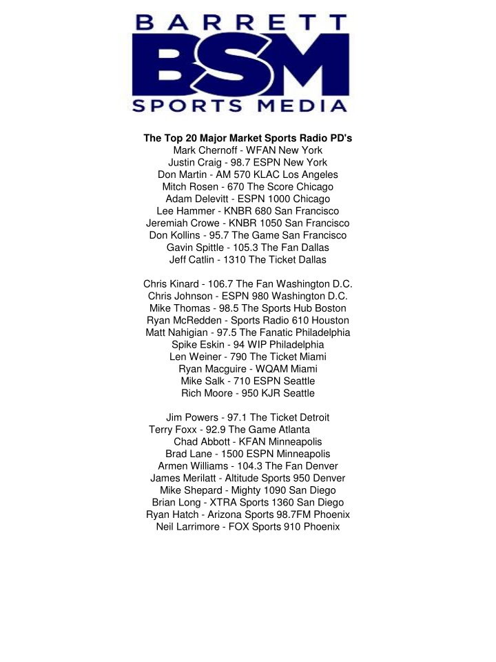 the top 20 major market sports radio pd s mark