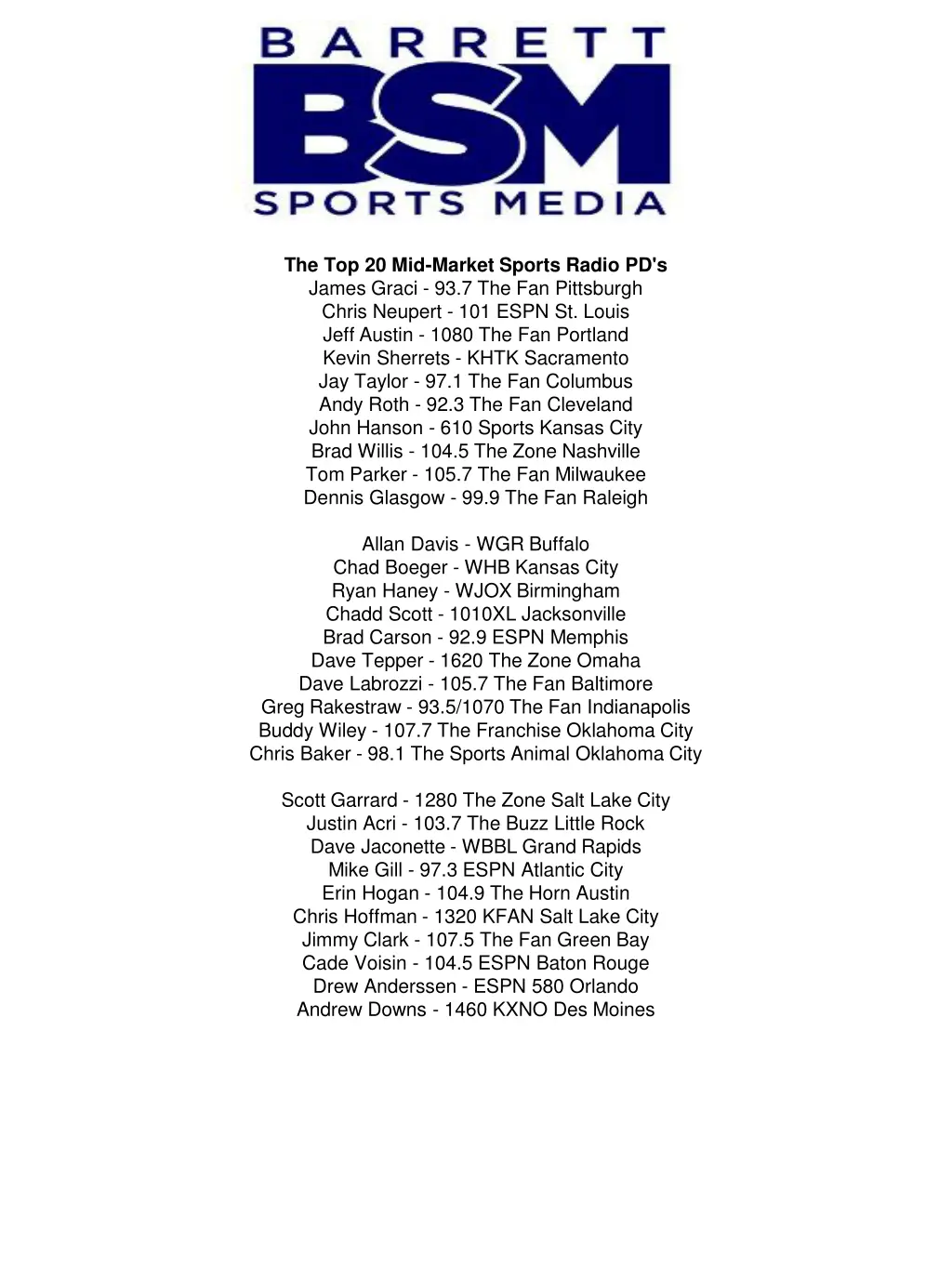 the top 20 mid market sports radio pd s james