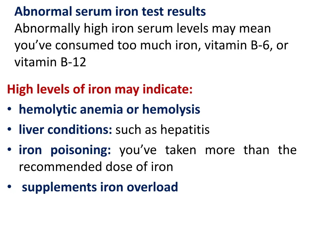 abnormal serum iron test results abnormally high