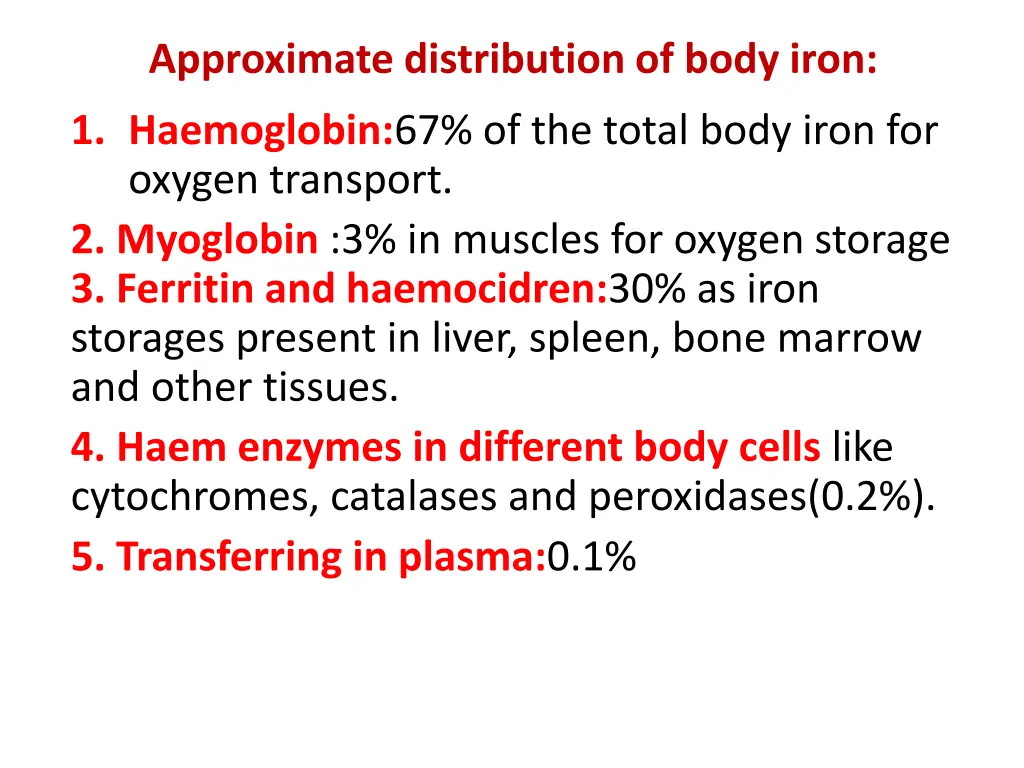 approximate distribution of body iron