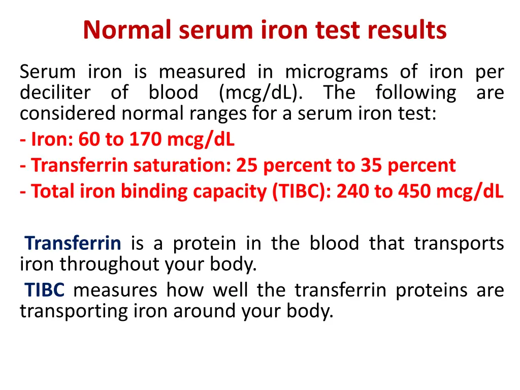 normal serum iron test results