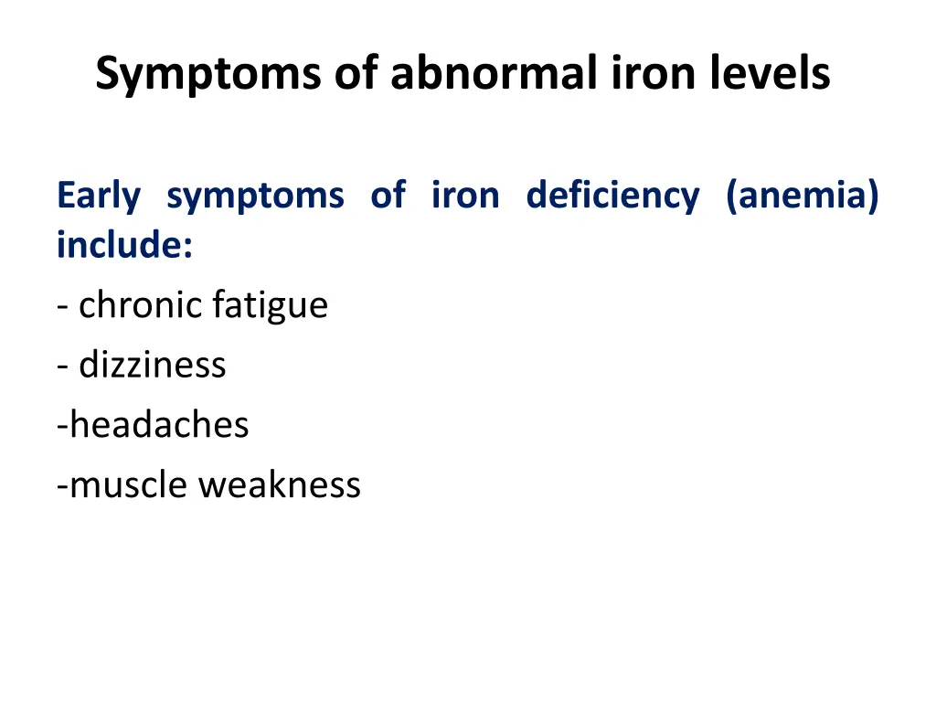 symptoms of abnormal iron levels