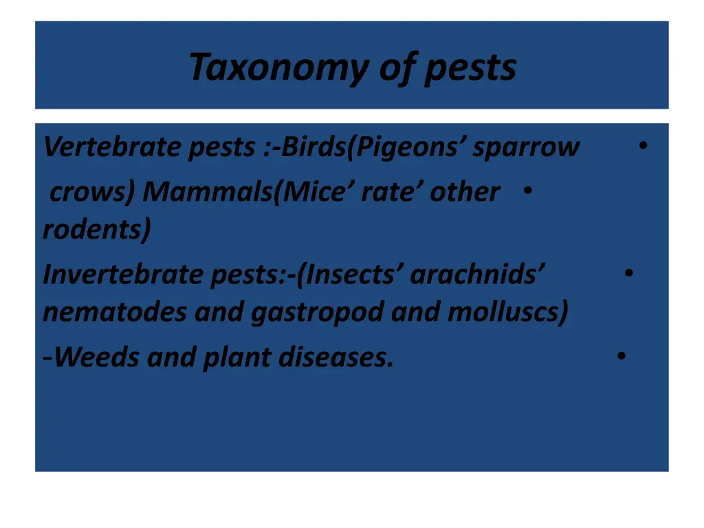 taxonomy of pests