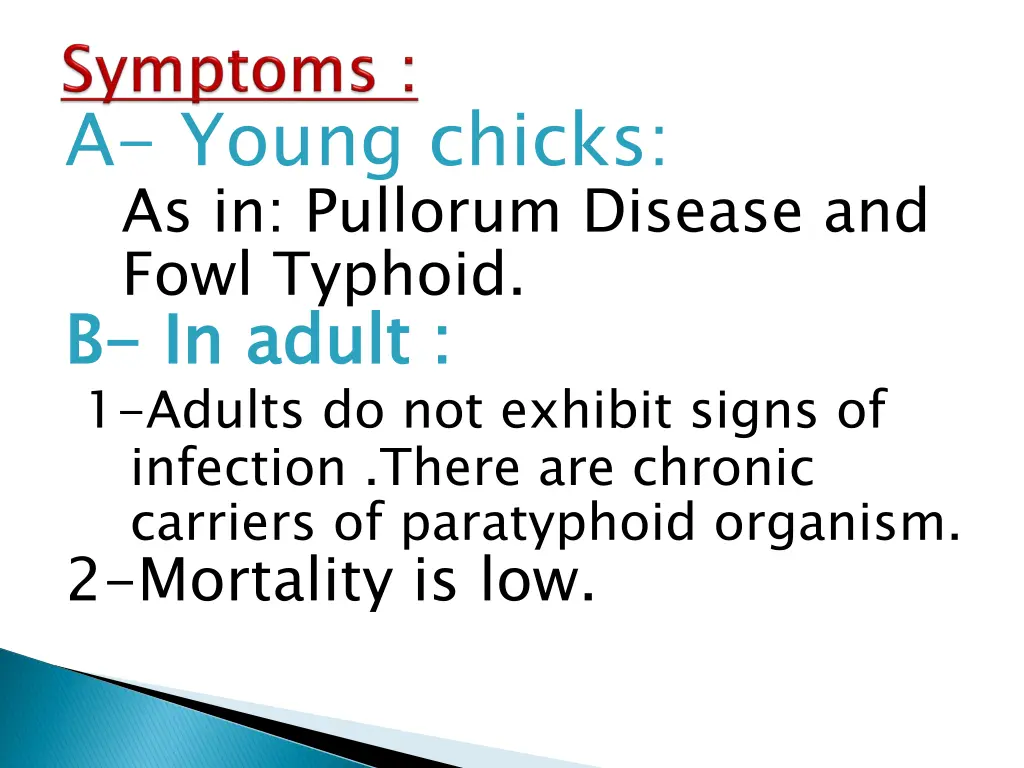 a young chicks as in pullorum disease and fowl