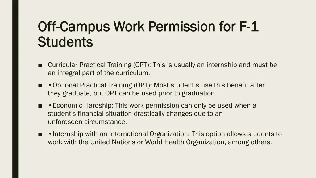 off off campus work permission campus work