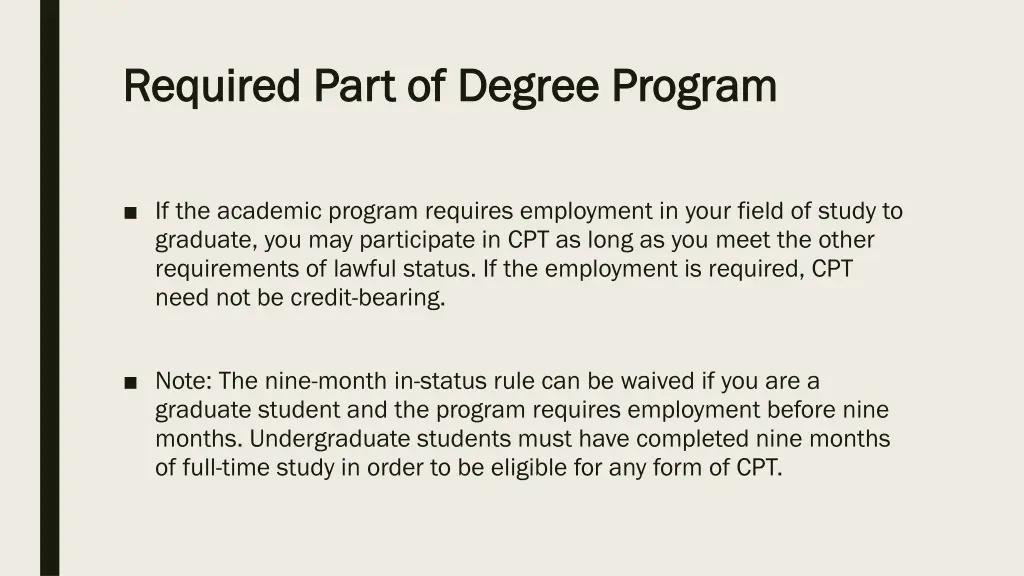 required part of degree program required part