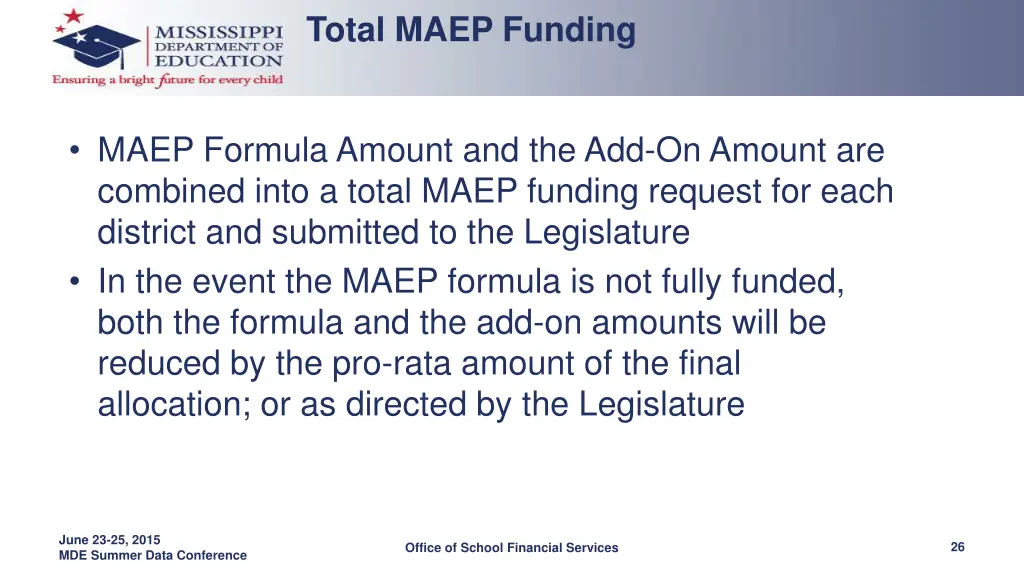 total maep funding