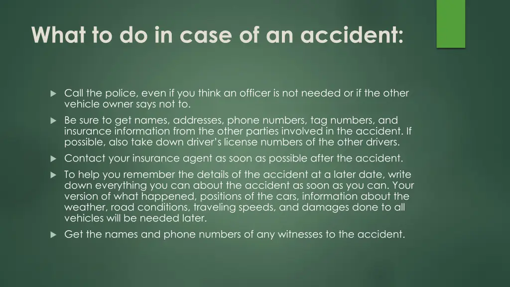 what to do in case of an accident