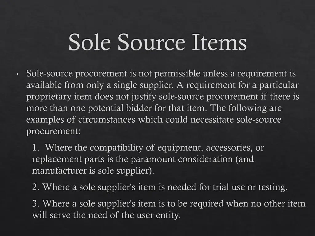 sole source items